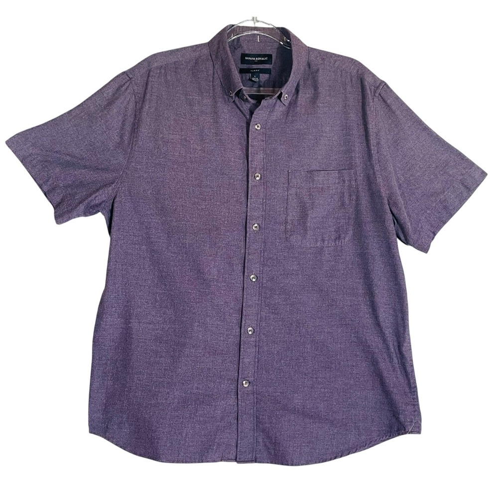 Banana Republic Button Down Men L Purple Slim Fit Short Sleeve Shirt Casual Work